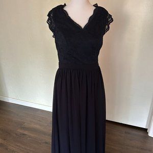 Dressystar Navy Medium Formal Floorlength Dress V Neck Ruffle Sleeves Size 6 M